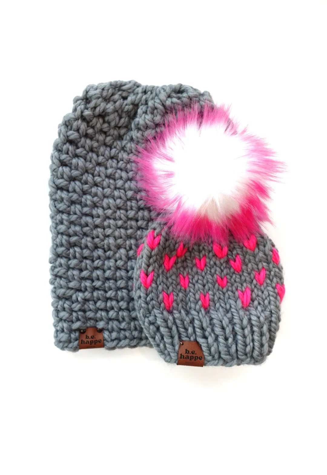 0-3 month Baby Happe Hearts | Slate   Hot Pink
