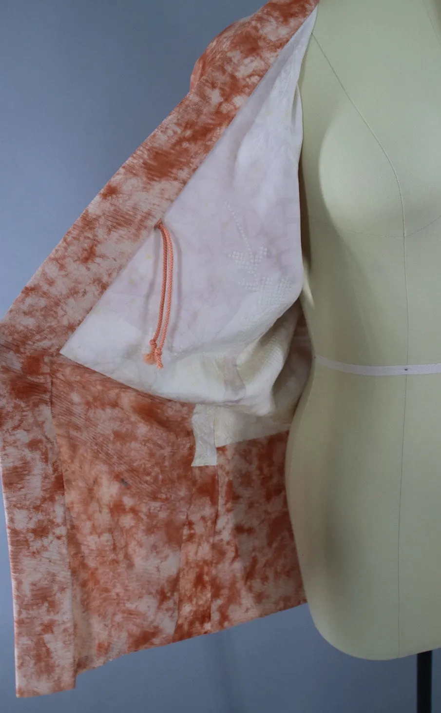 1950s Vintage Silk Haori Kimono Jacket Cardigan / Terra Cotta Shibori