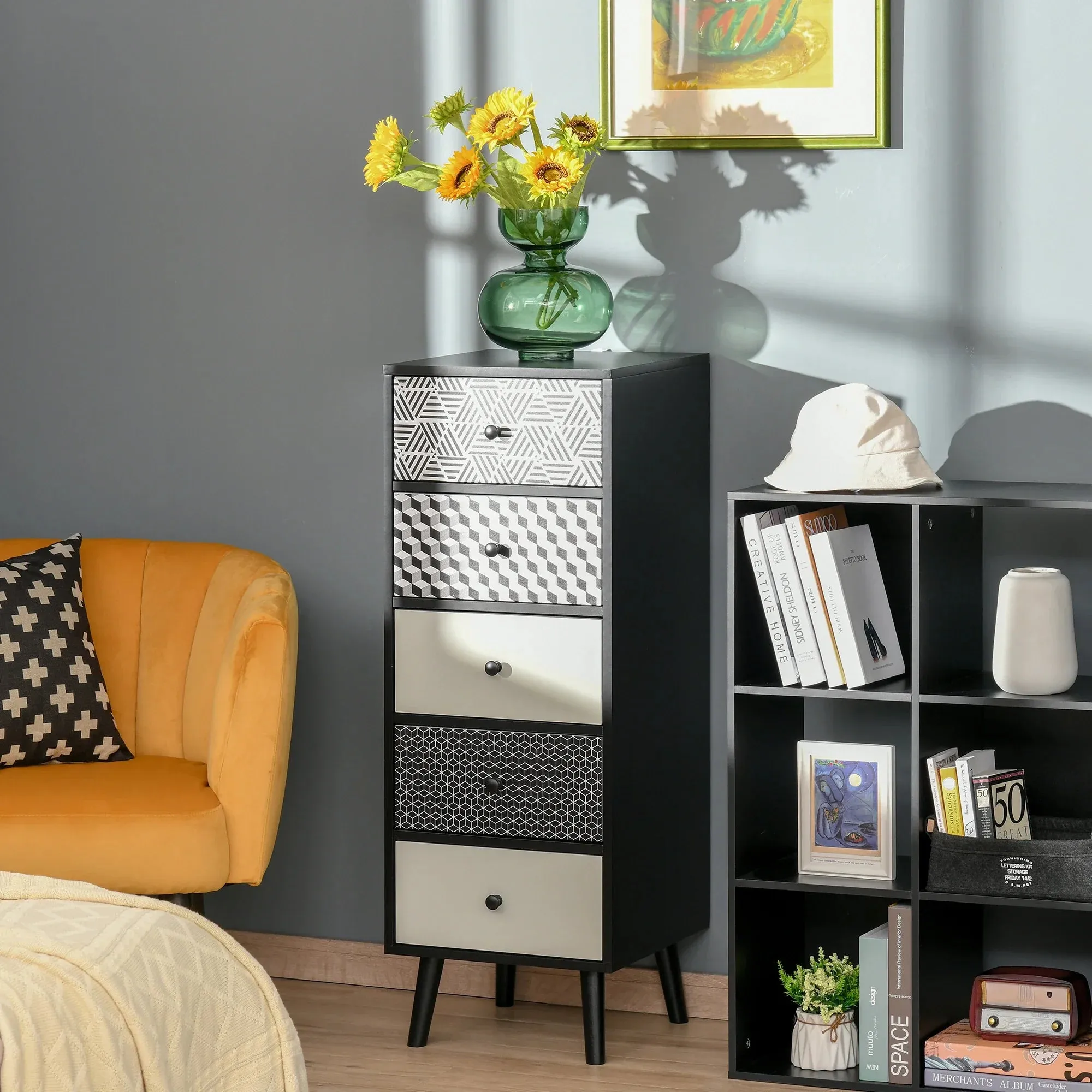 5 Drawer Dresser Organiser Unit - Black/White