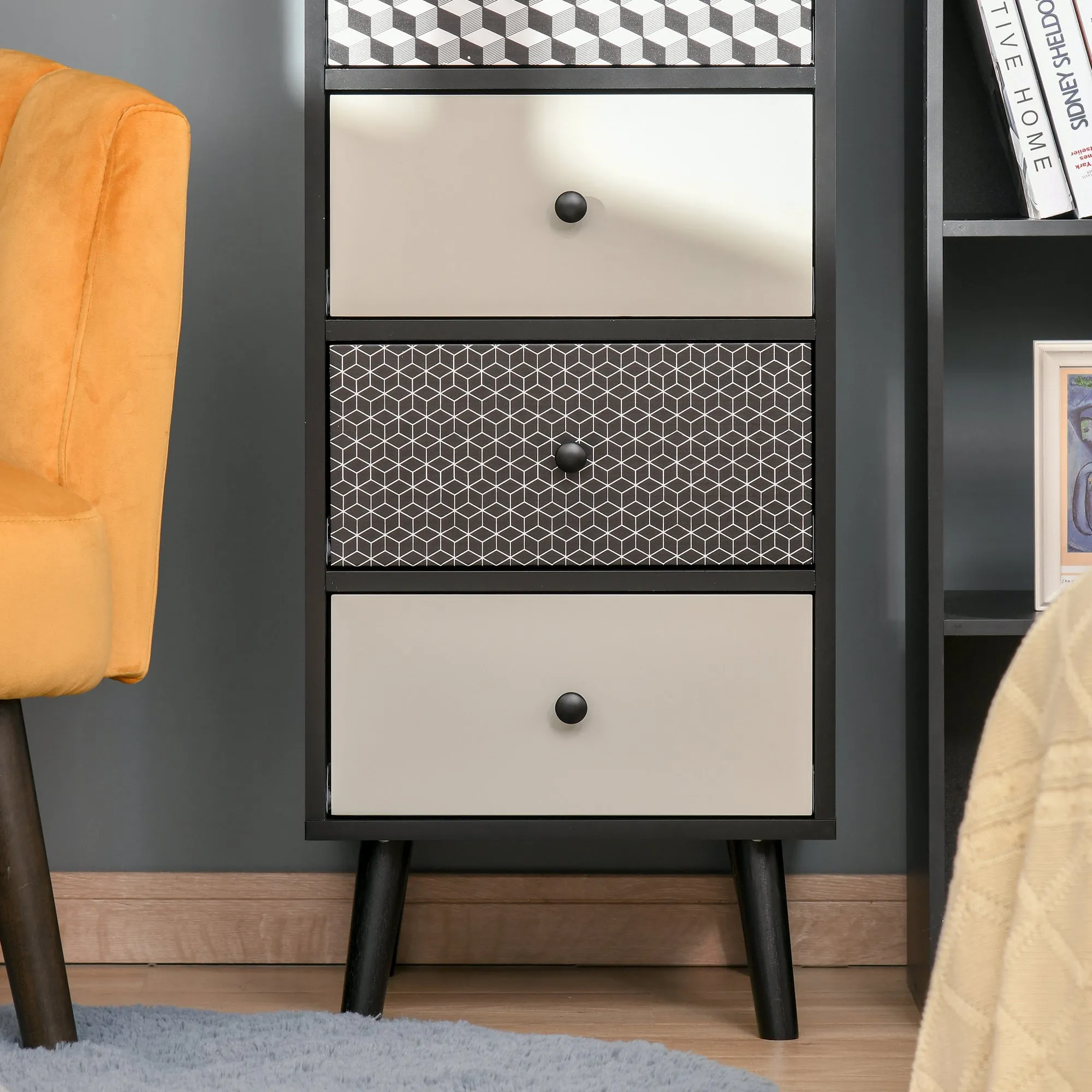 5 Drawer Dresser Organiser Unit - Black/White