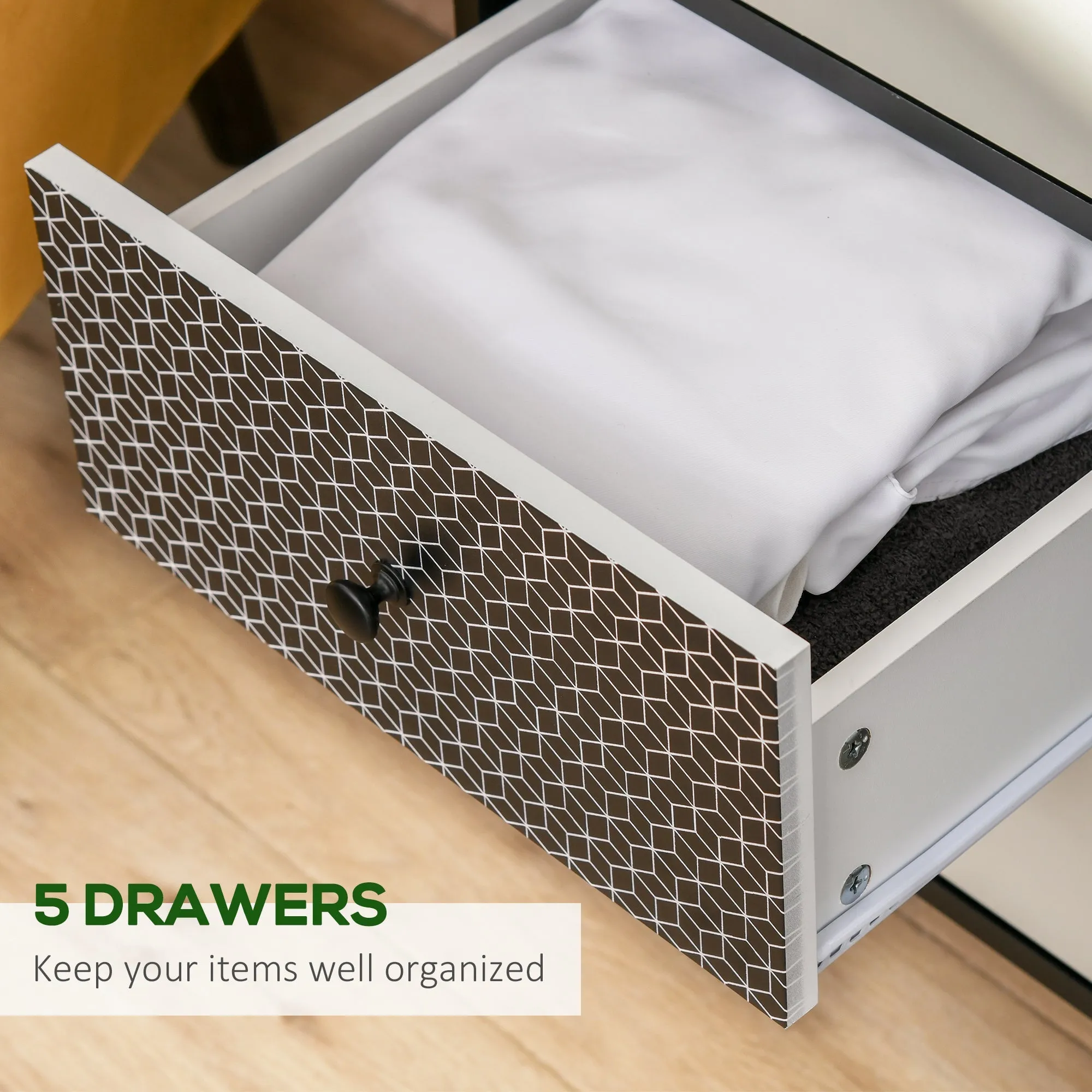 5 Drawer Dresser Organiser Unit - Black/White