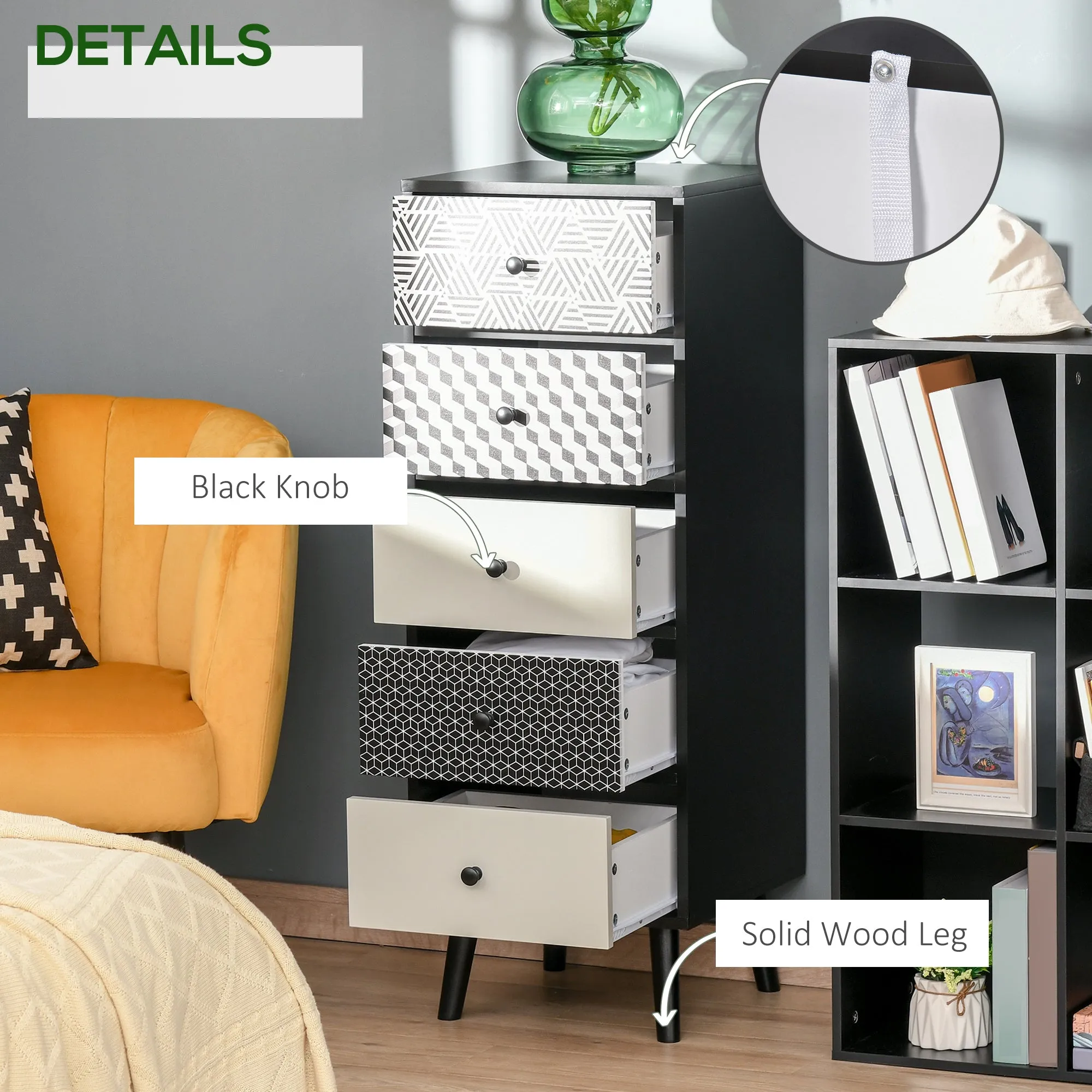 5 Drawer Dresser Organiser Unit - Black/White