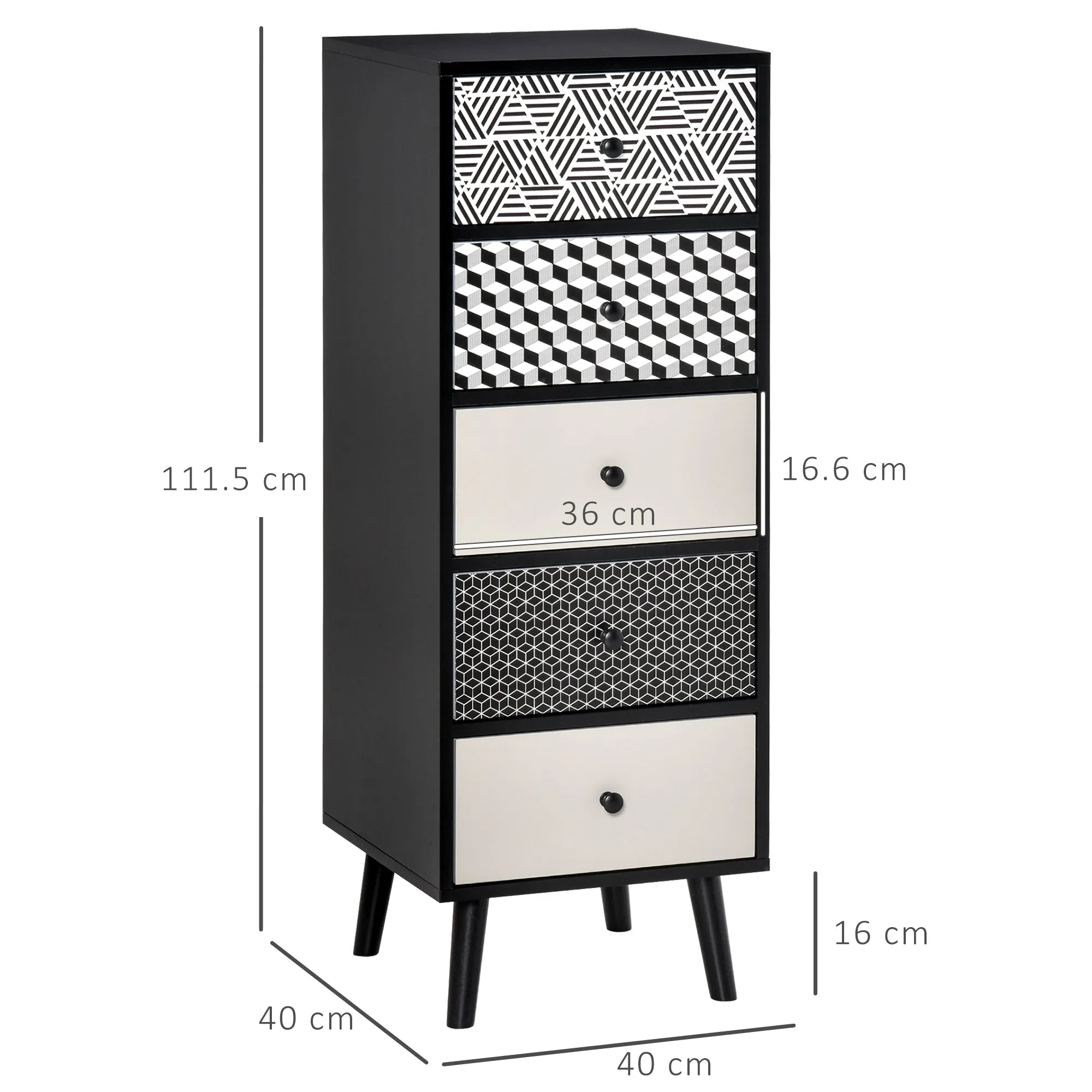 5 Drawer Dresser Organiser Unit - Black/White