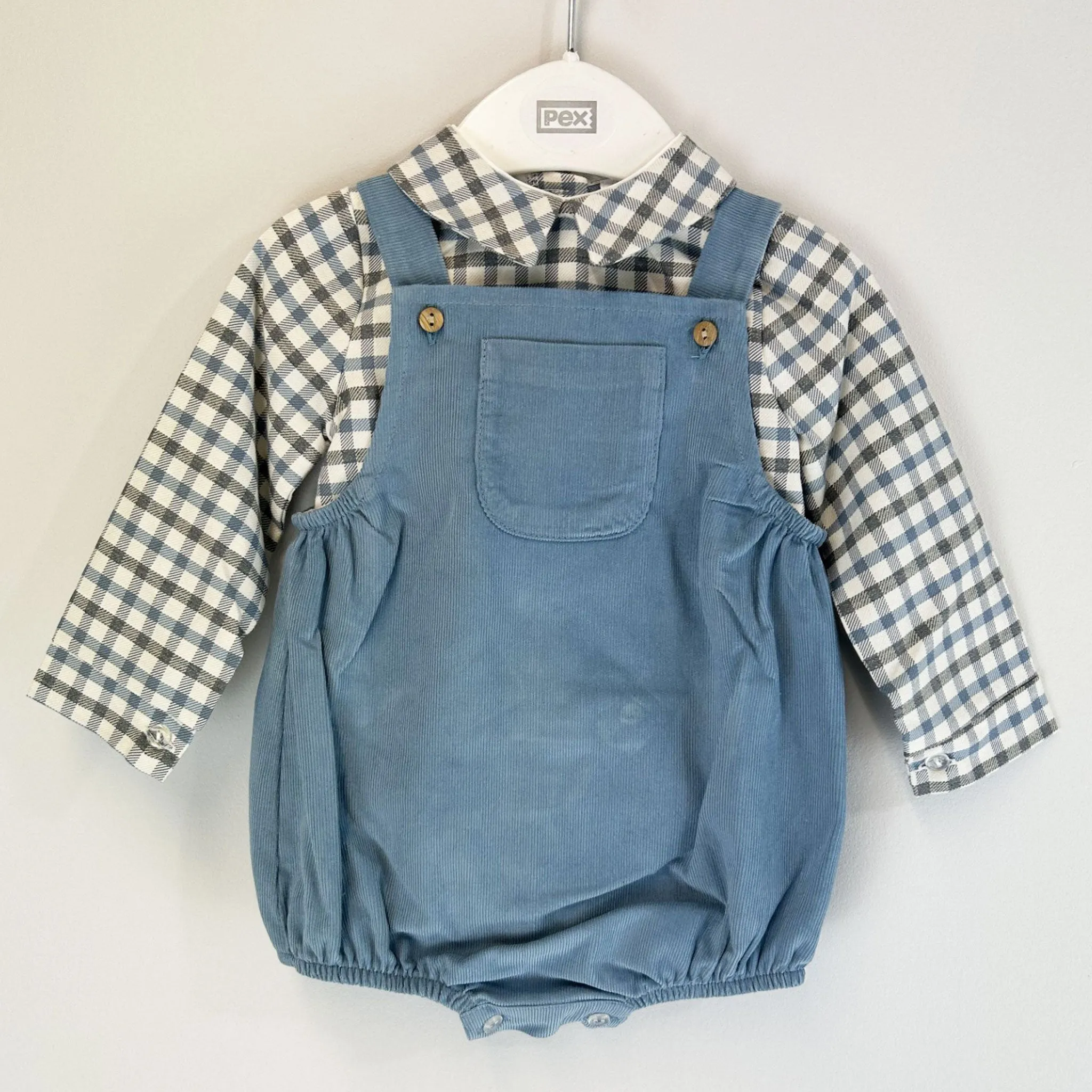 Baby Boys Blue Two Piece Dungaree Outfit - Shirt and Romper Set