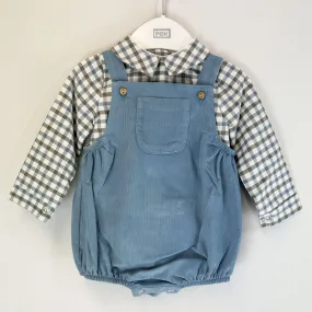 Baby Boys Blue Two Piece Dungaree Outfit - Shirt and Romper Set
