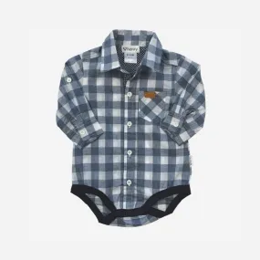 Baby Boys Dress Shirt Romper -  Large Blue Check