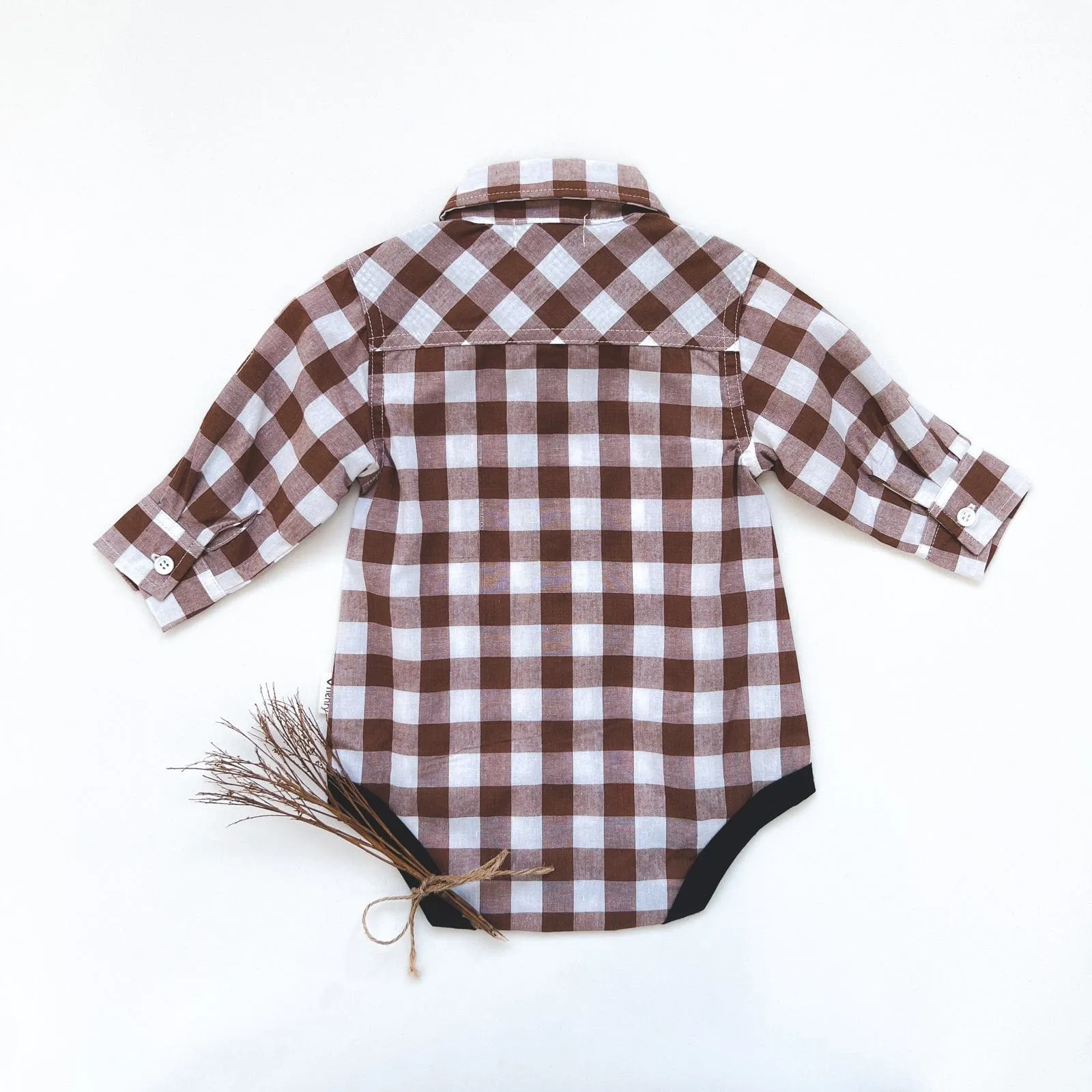 Baby Boys Dress Shirt Romper -  Large Bronze Check