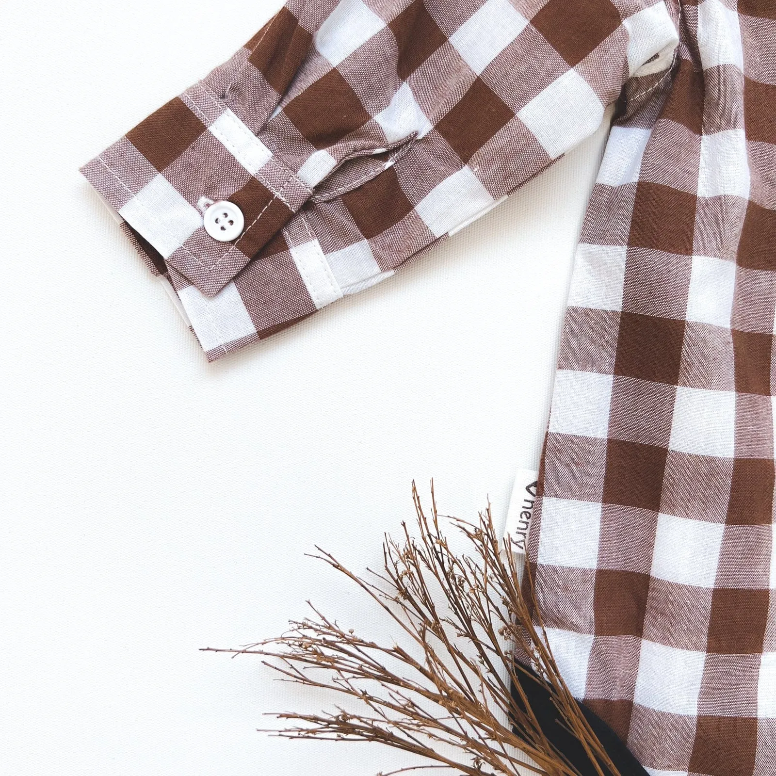 Baby Boys Dress Shirt Romper -  Large Bronze Check
