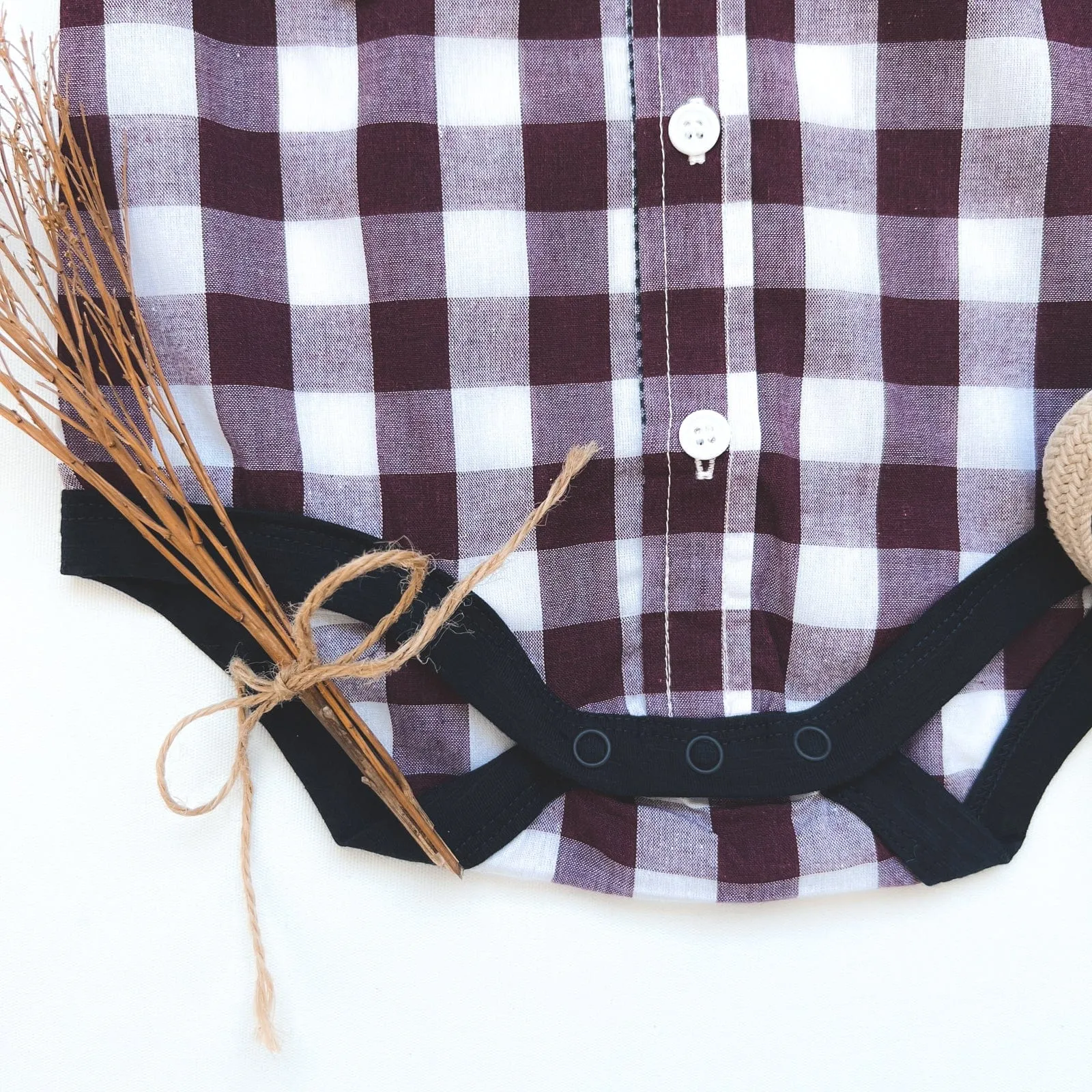 Baby Boys Dress Shirt Romper -  Large Maroon Check