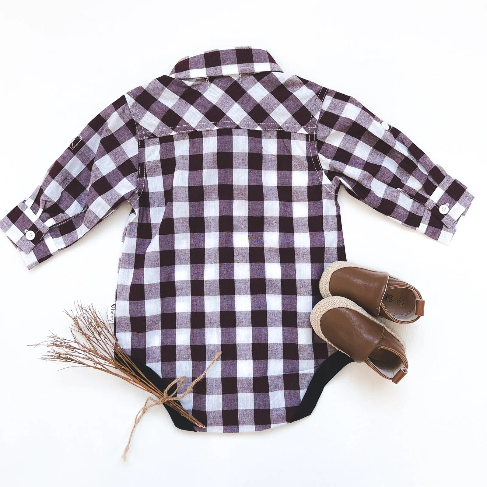 Baby Boys Dress Shirt Romper -  Large Maroon Check