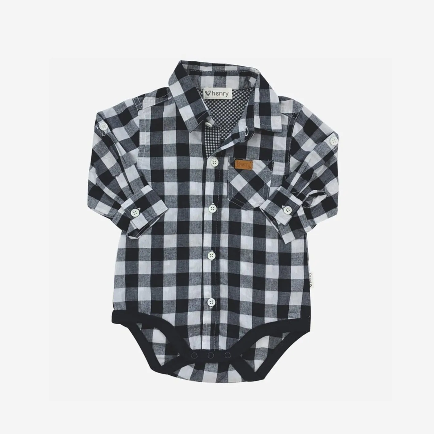 Baby Boys Dress Shirt Romper -  Large Navy Check