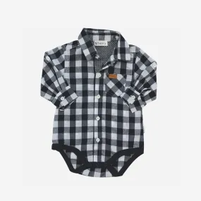 Baby Boys Dress Shirt Romper -  Large Navy Check