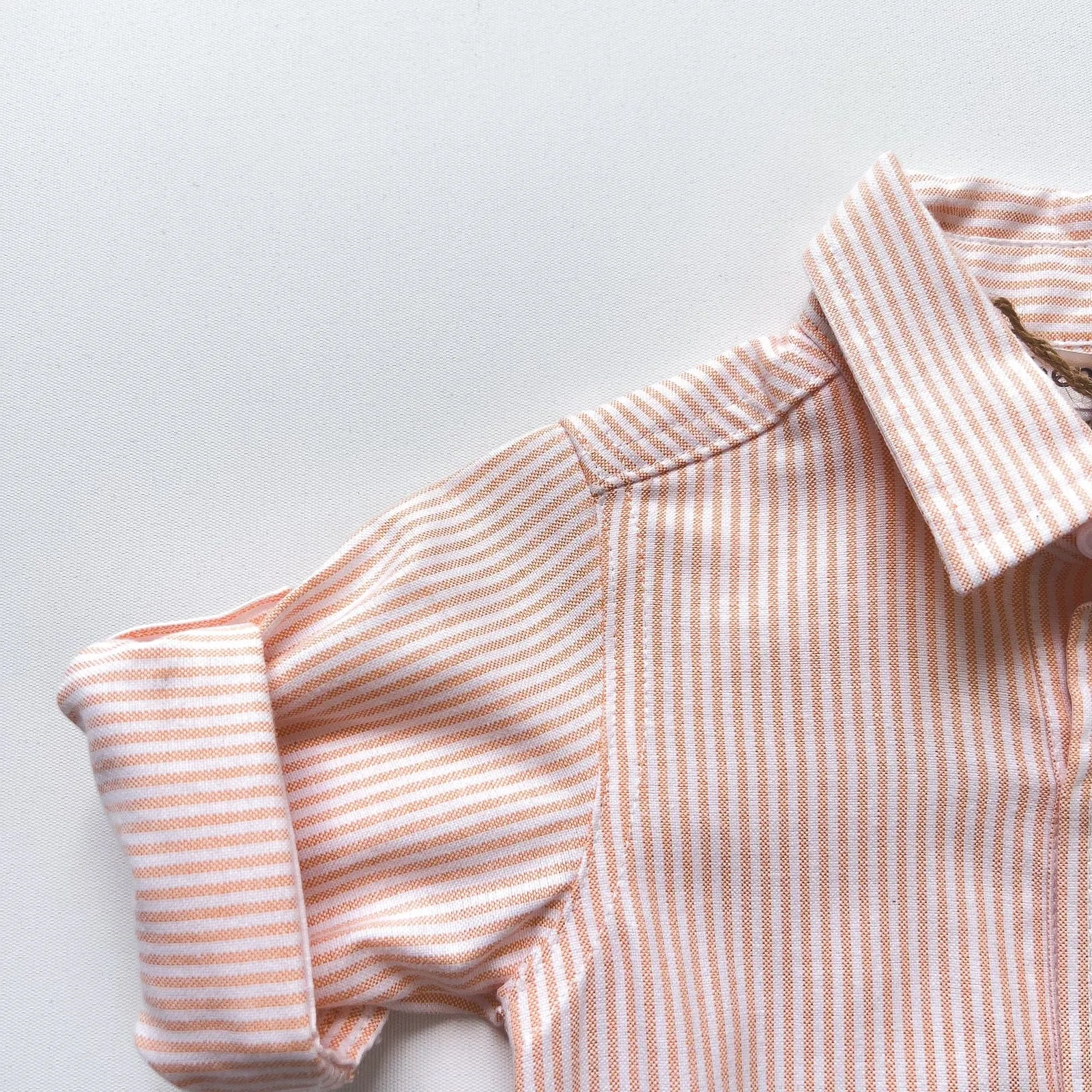 Baby Boys Dress Shirt Romper -  Tangerine Pinstripe
