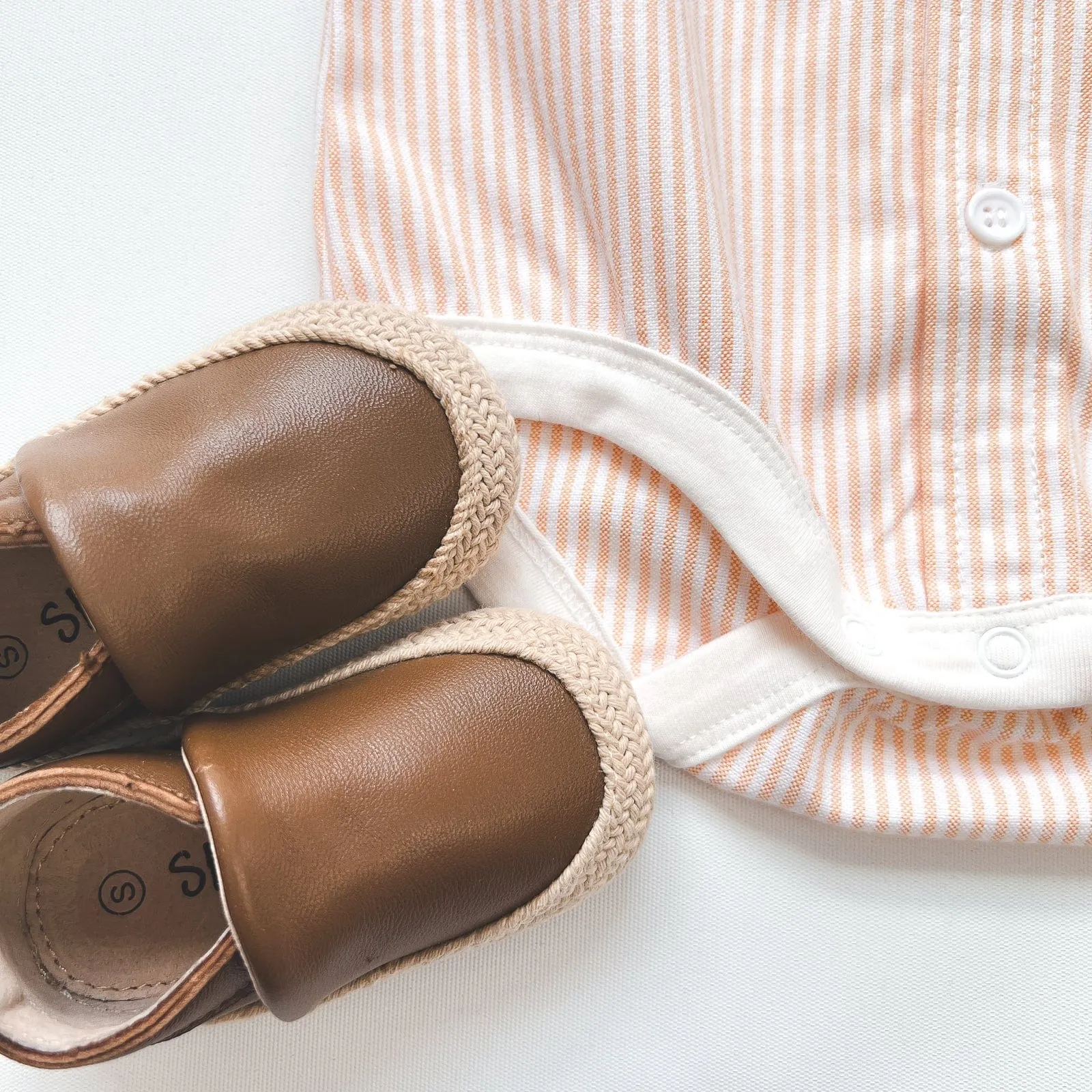 Baby Boys Dress Shirt Romper -  Tangerine Pinstripe