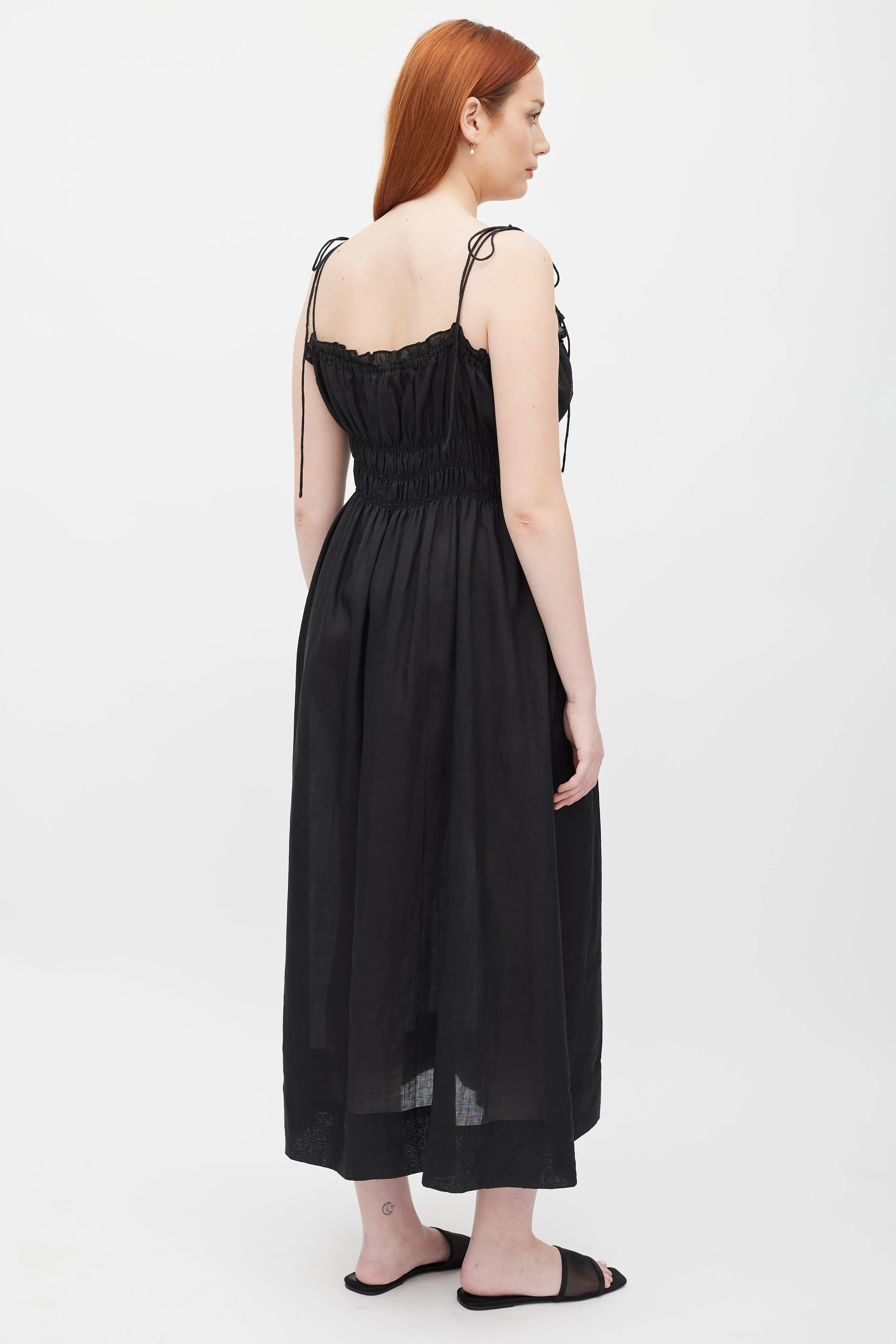 Black Smocked Waist Dress