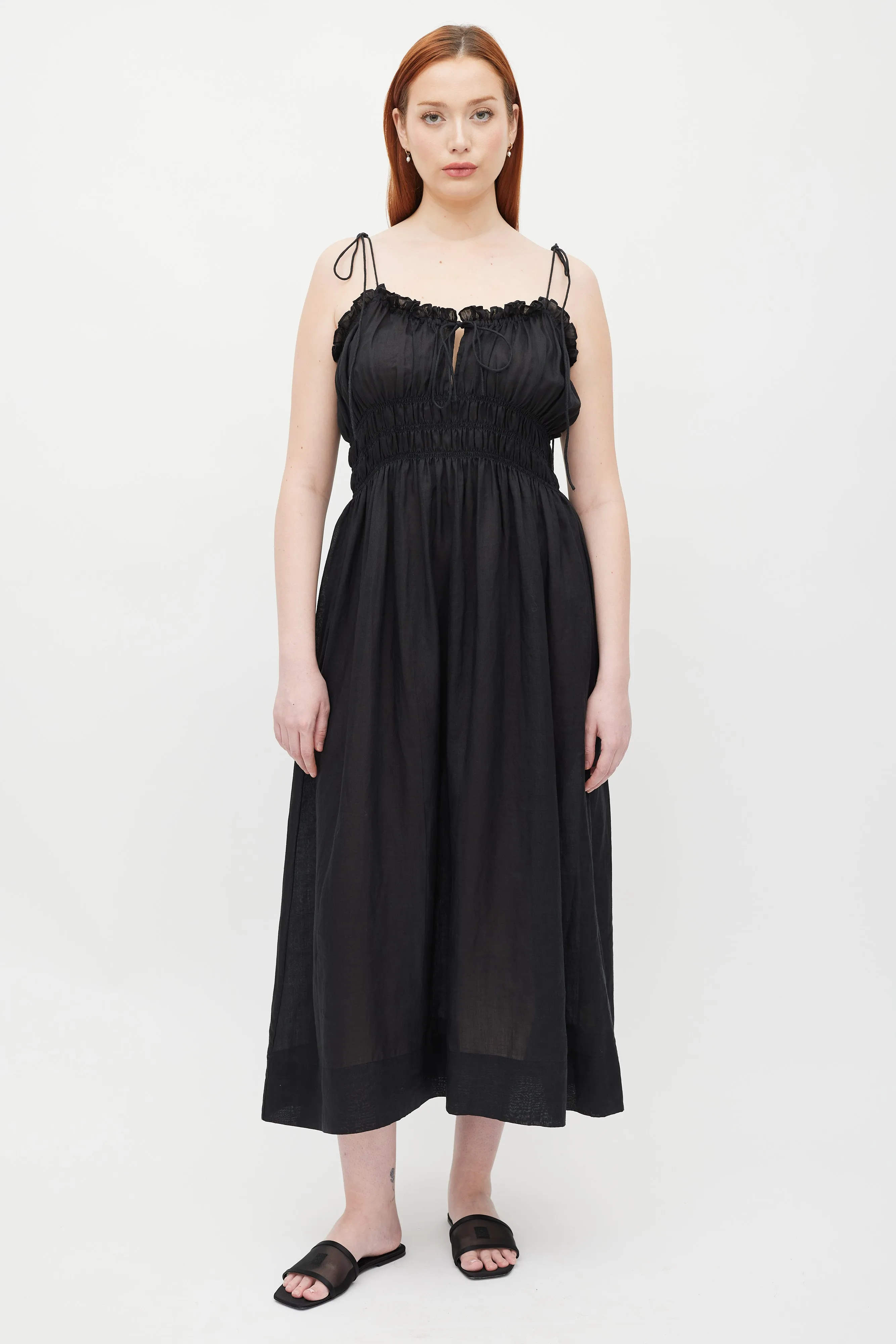 Black Smocked Waist Dress