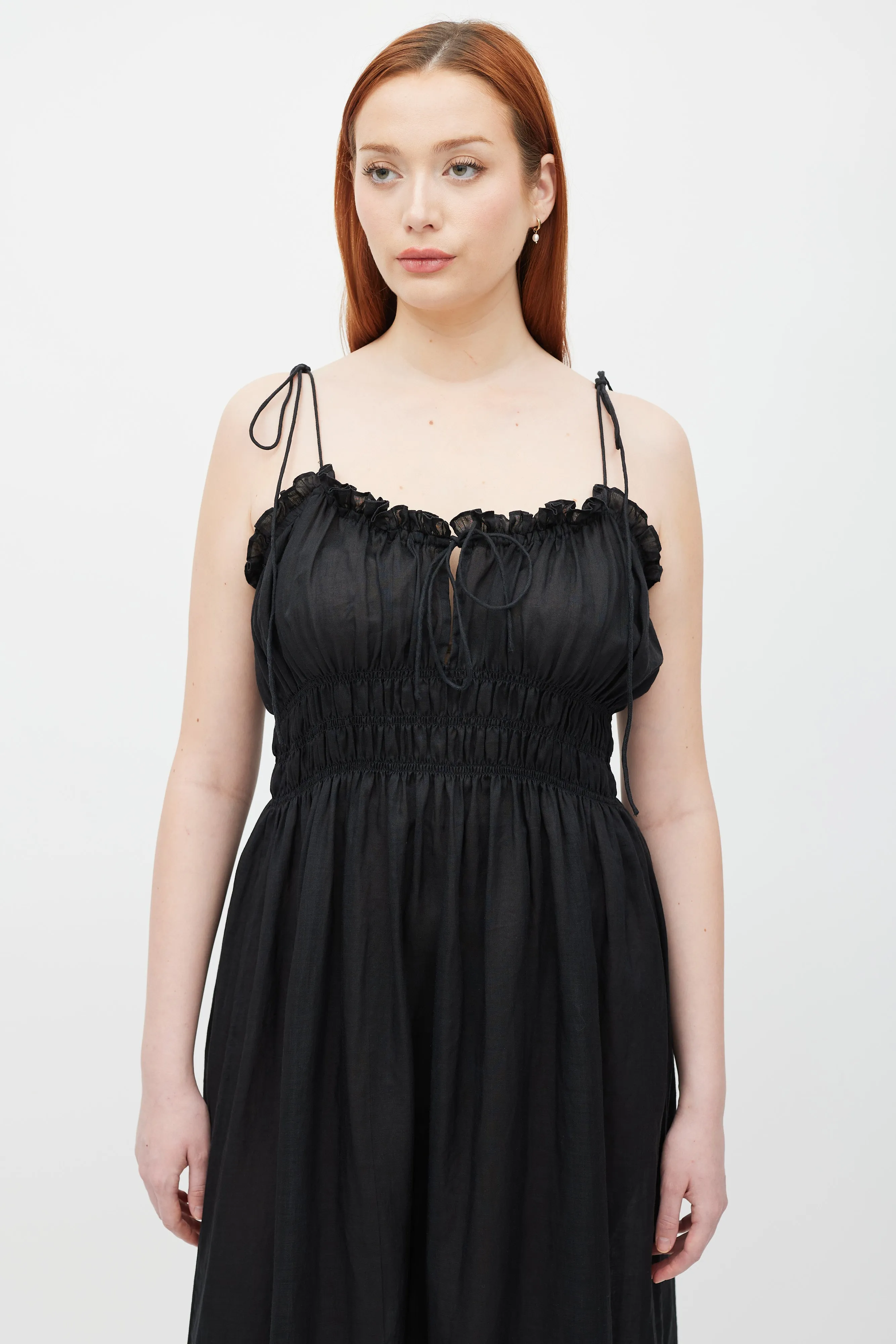 Black Smocked Waist Dress