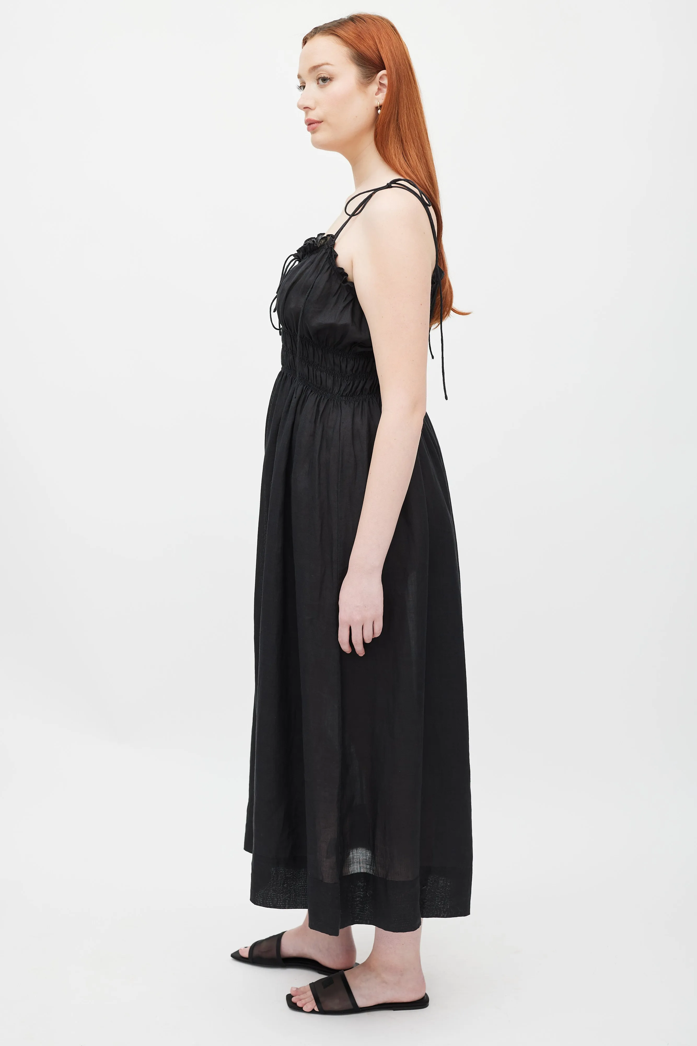 Black Smocked Waist Dress
