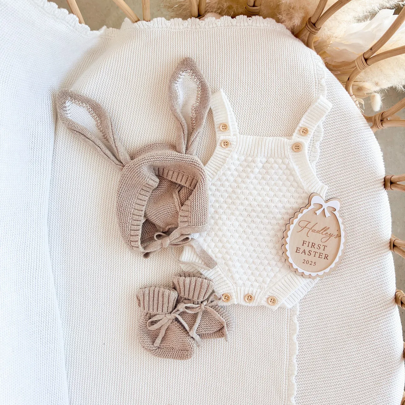 Bunny Ear Knit Bonnet - Fawn
