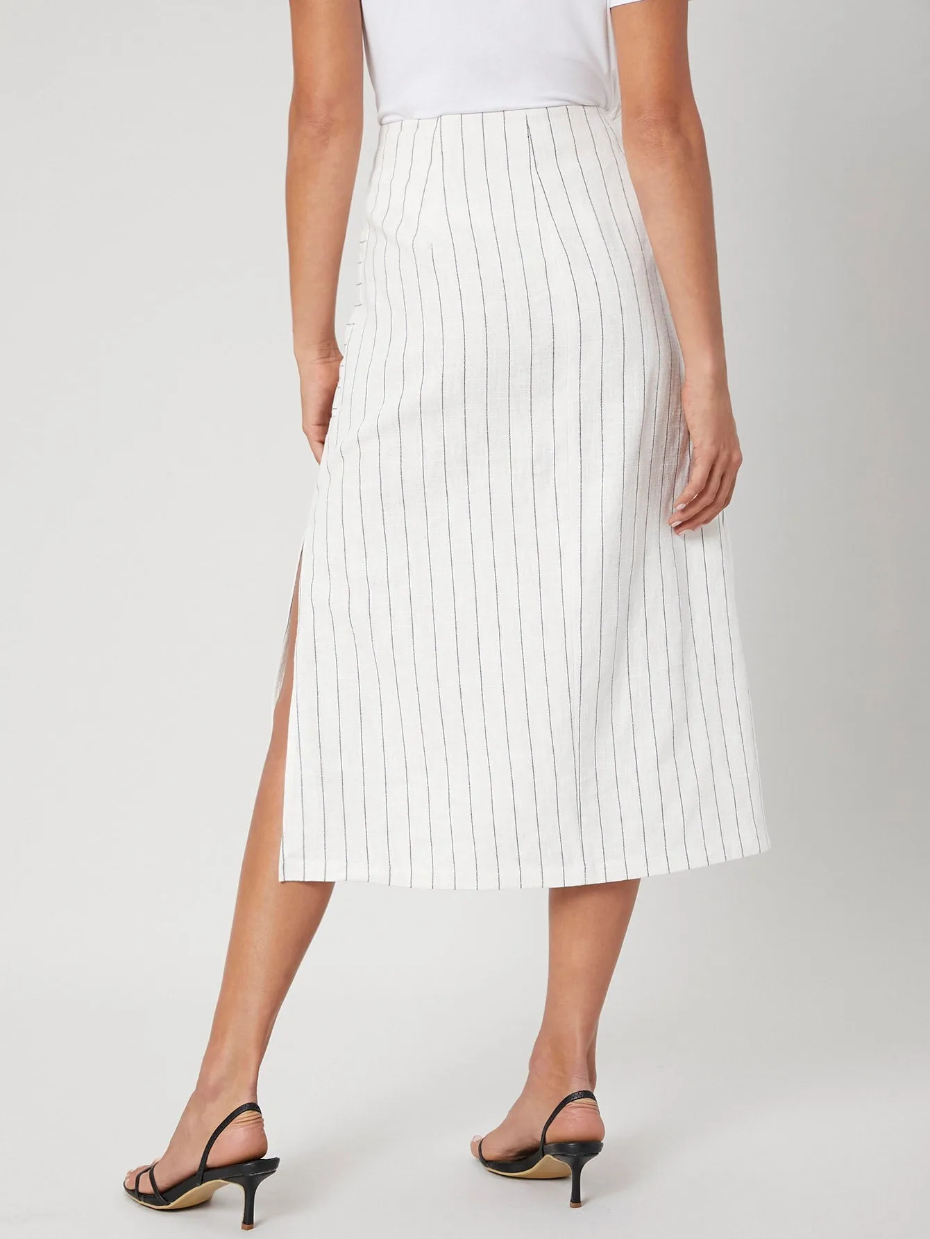 Casual Striped Button Front High Waist Midi Women Skirt