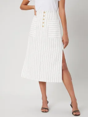 Casual Striped Button Front High Waist Midi Women Skirt