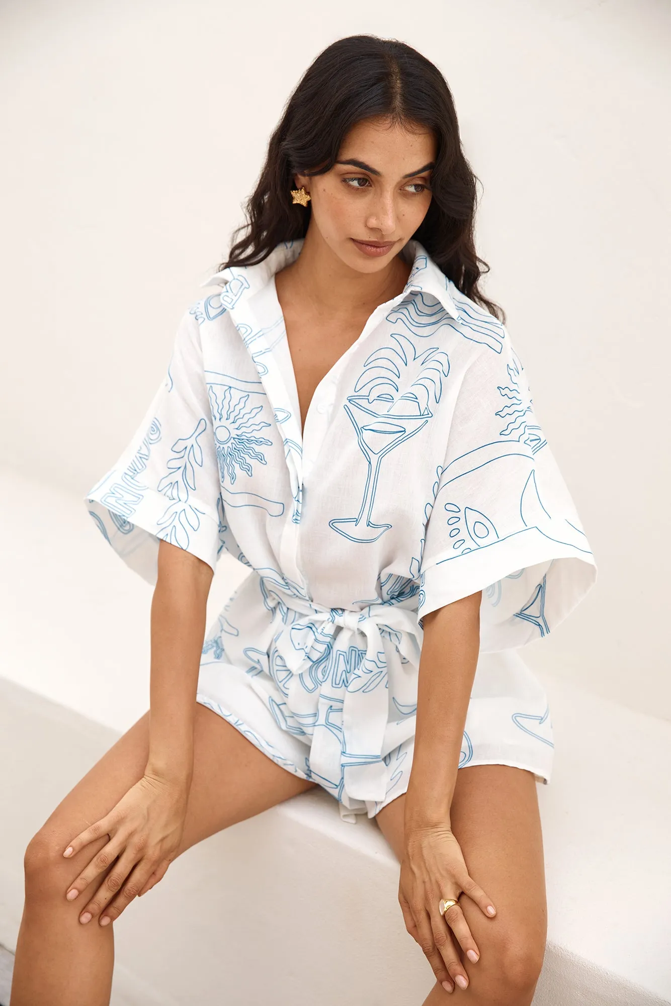 Catalonia Coast Romper Blue
