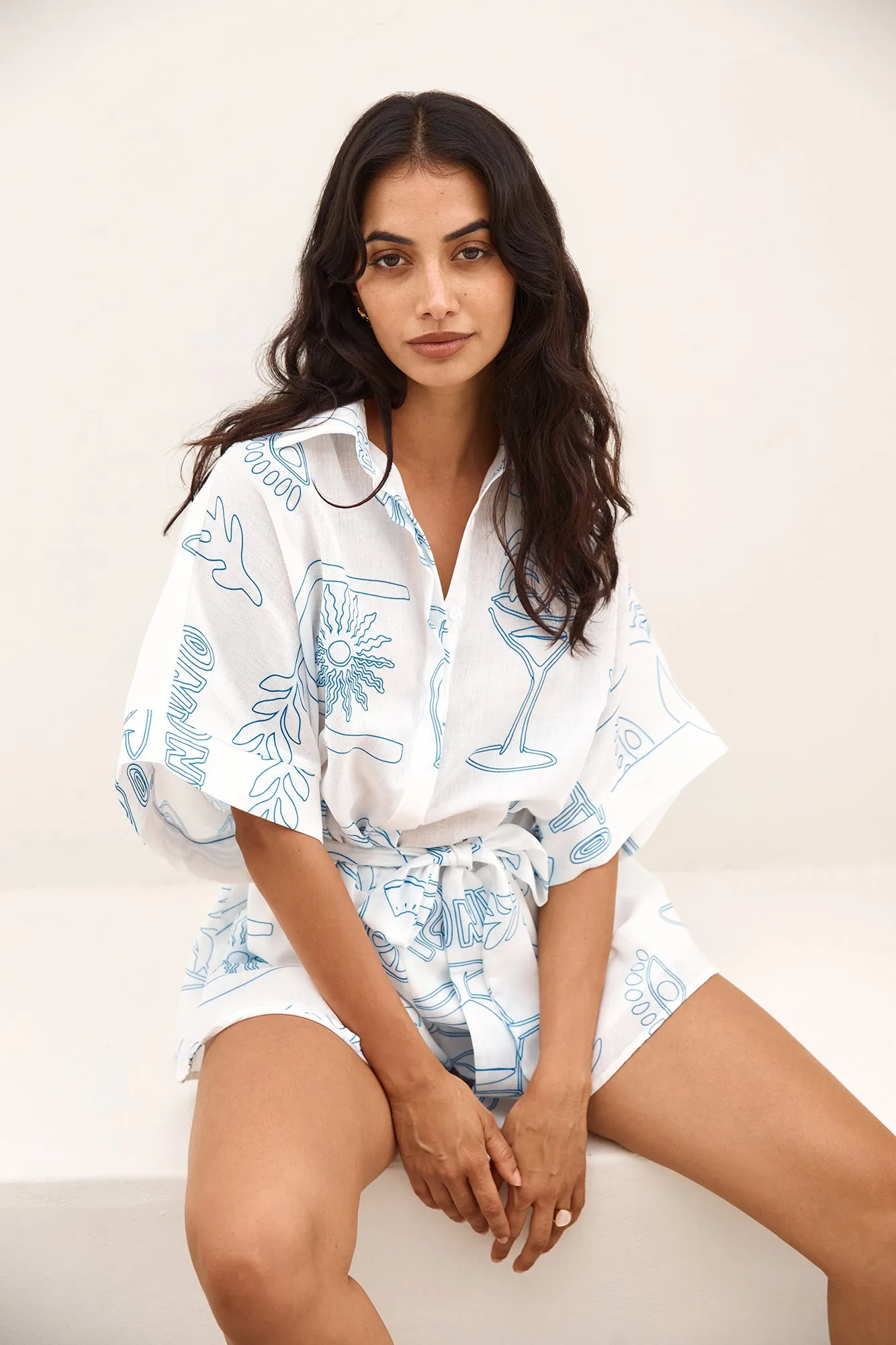Catalonia Coast Romper Blue