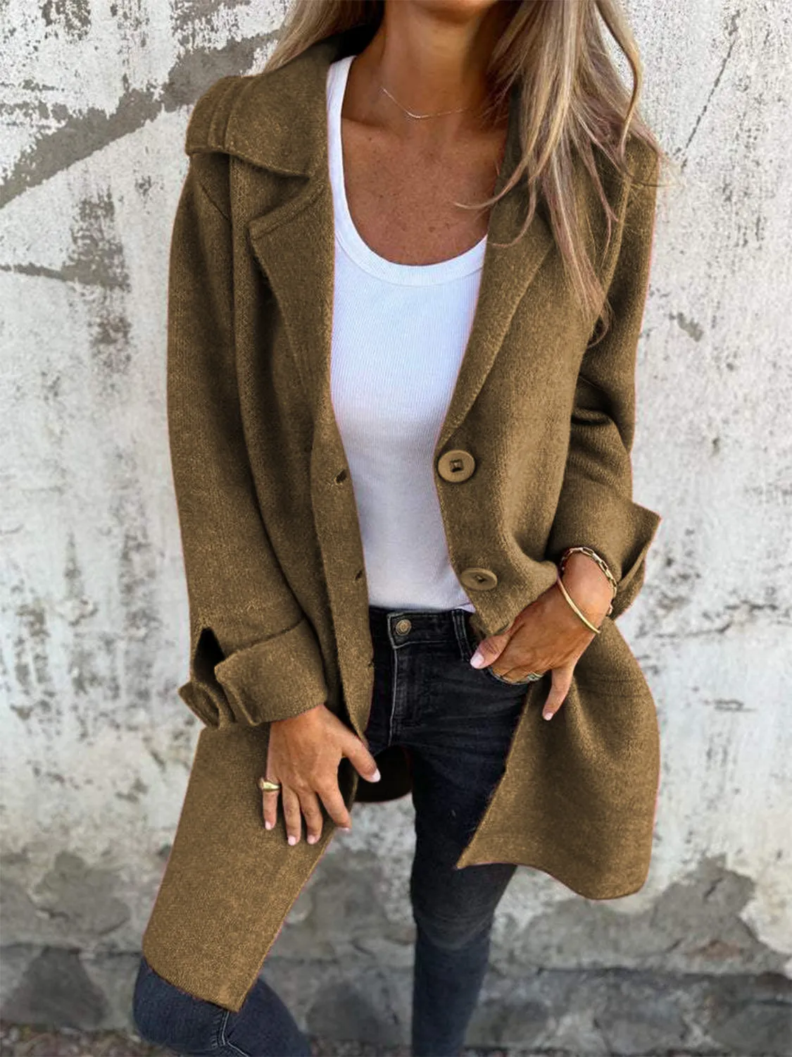 Collared Neck Button Up Longline Jacket