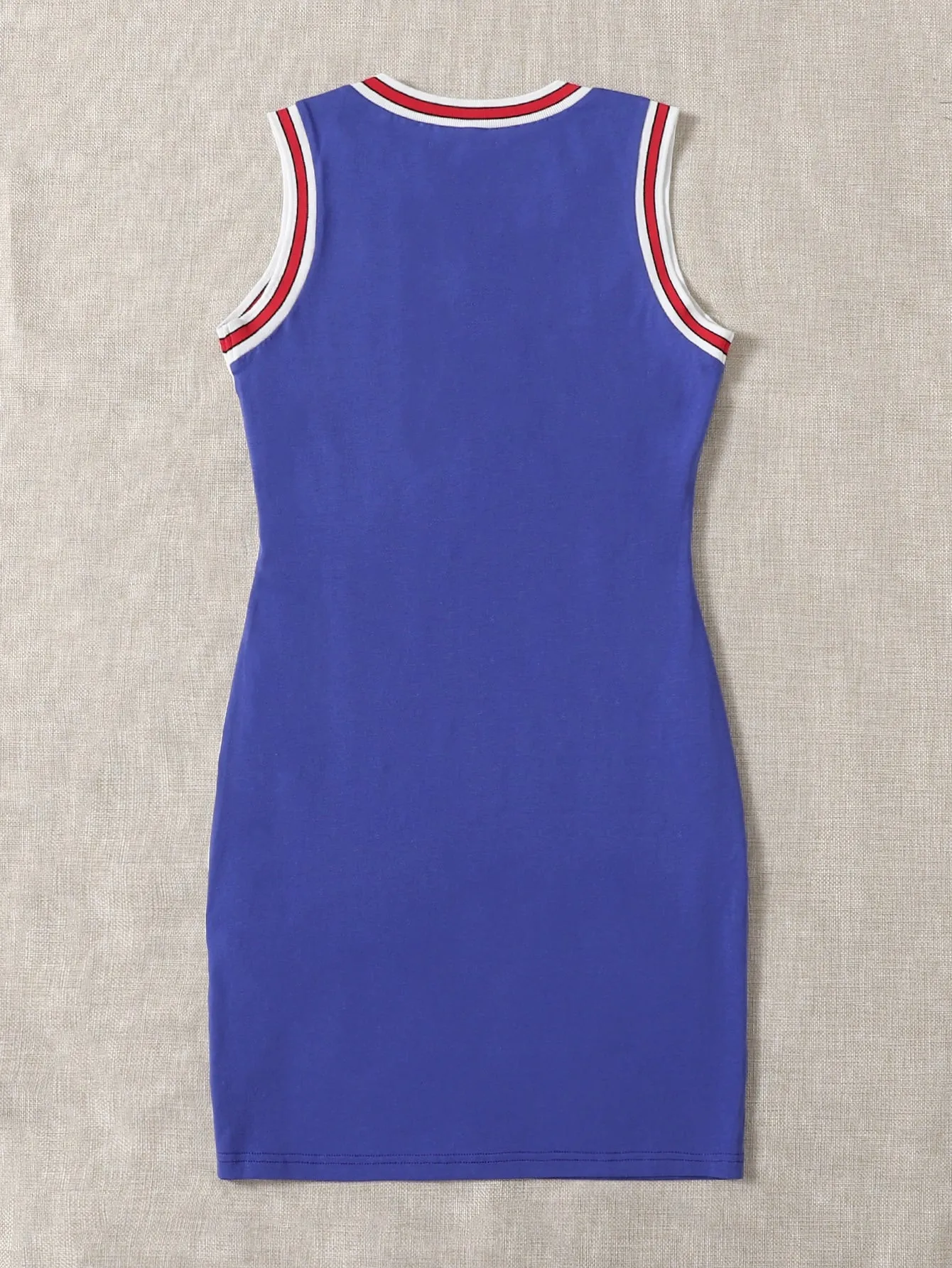 Colorblock Sleeveless V Neck Pencil Natural Short Dress