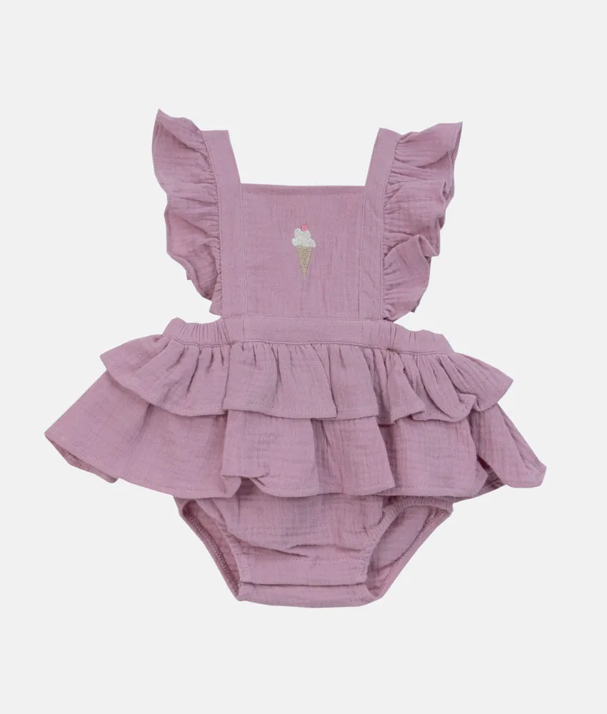 Dusty Pink Baby Prairie Ruffle Romper -  0-3 Months