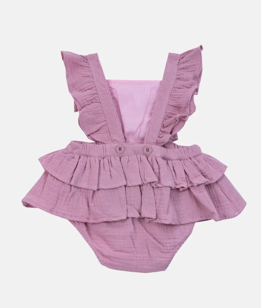 Dusty Pink Baby Prairie Ruffle Romper -  0-3 Months