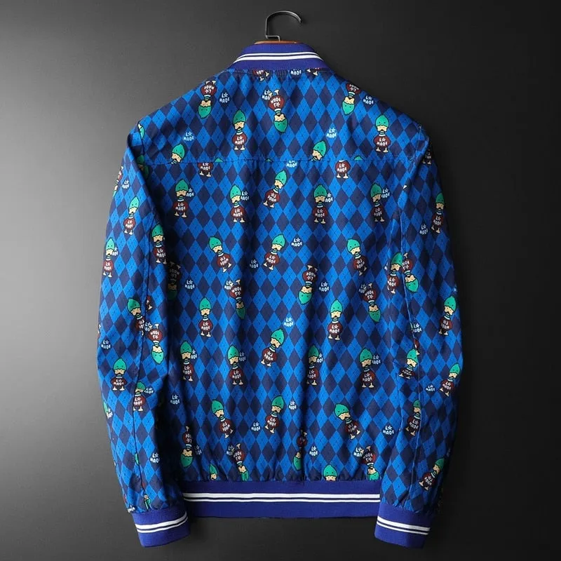 Expressive Cartoon Pattern Bomber Jacket