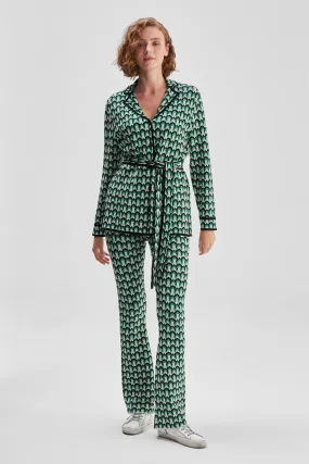 Geometric Patterned Wide Leg Green Knitwear Trousers