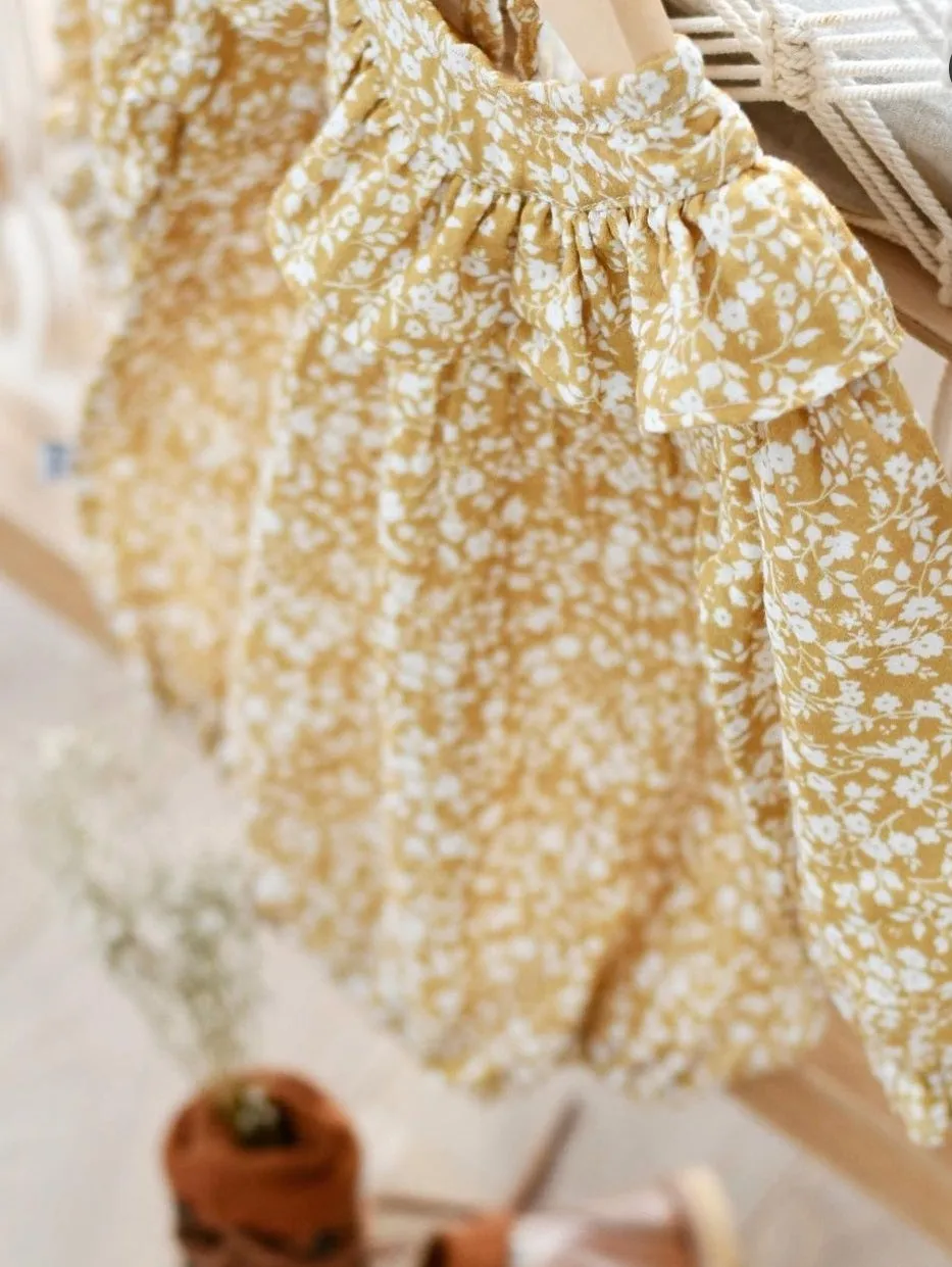 Girl's Organic-cotton Muslin Romper - Vintage Gold