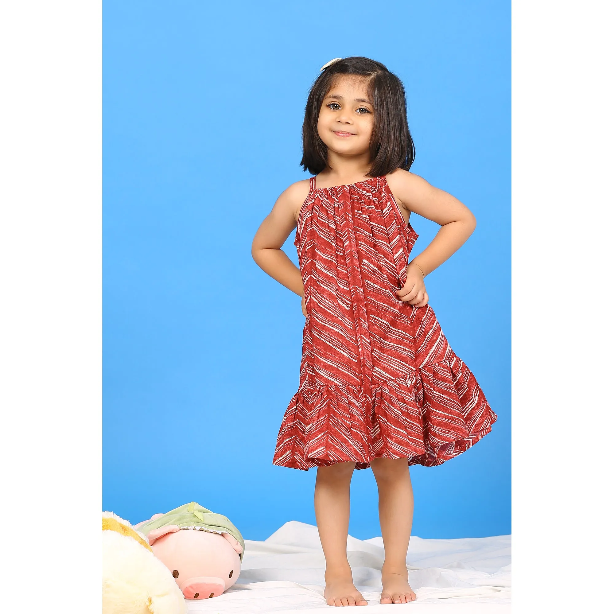 Handcrafted Shibori on Maroon sleeveless Kids Dress