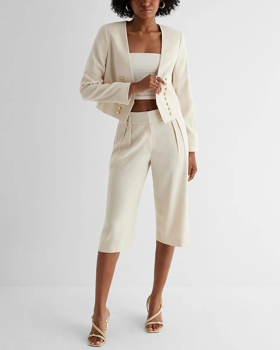 High Waisted Pleated Gaucho Pant in Sandshell
