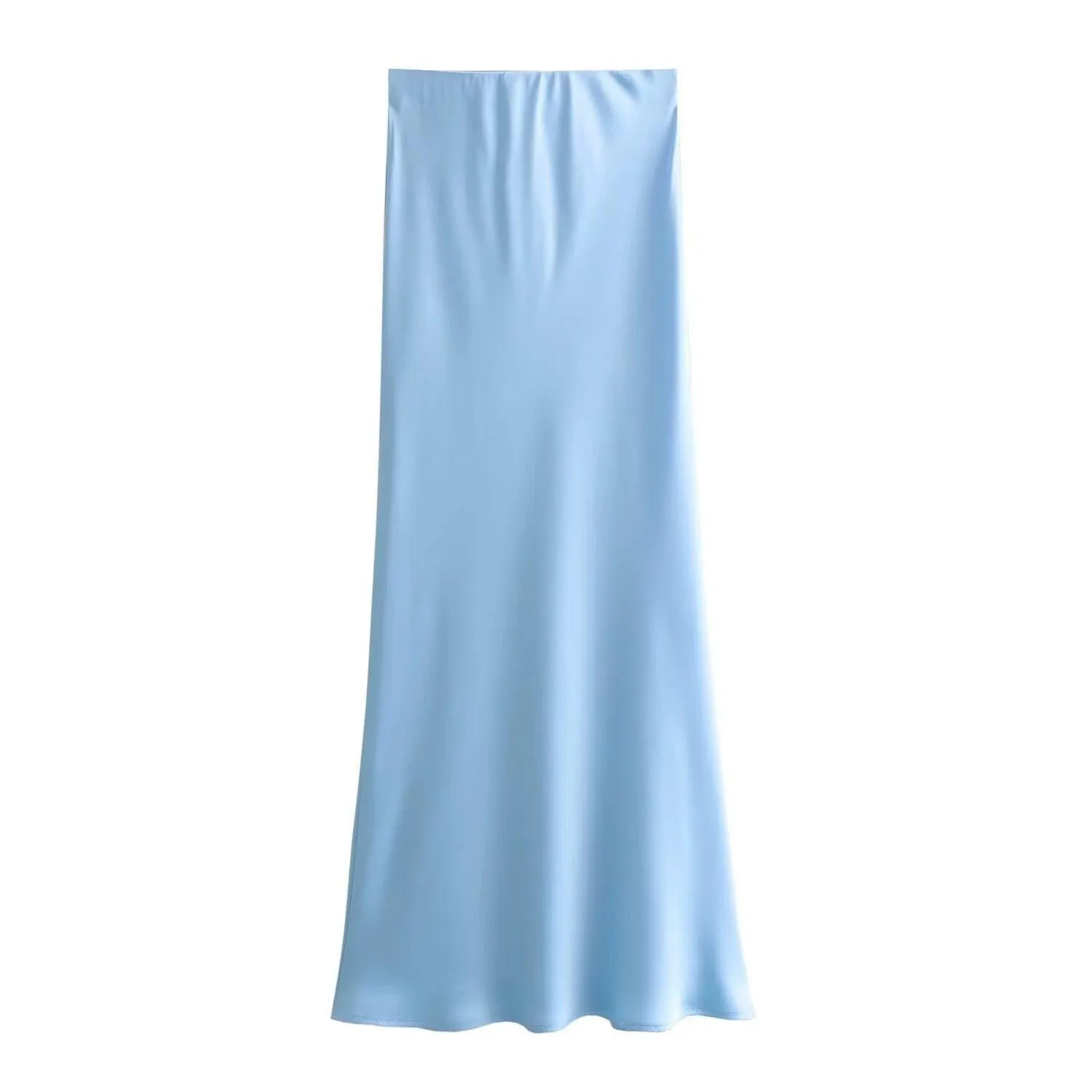 Ladies Solid Color Satin Midi Skirt 5515