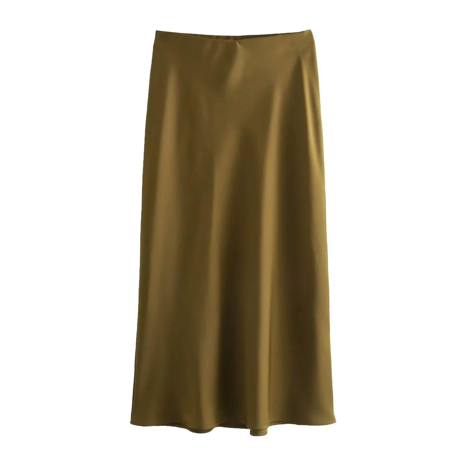 Ladies Solid Color Satin Midi Skirt 5515