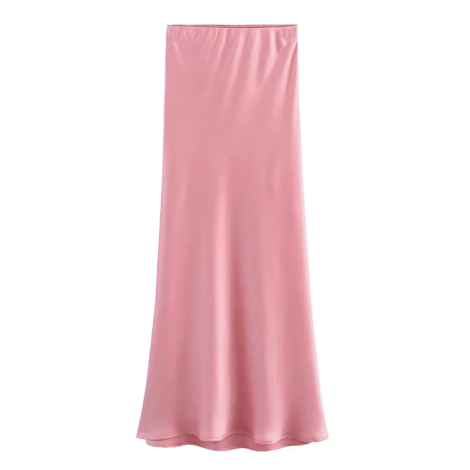 Ladies Solid Color Satin Midi Skirt 5515