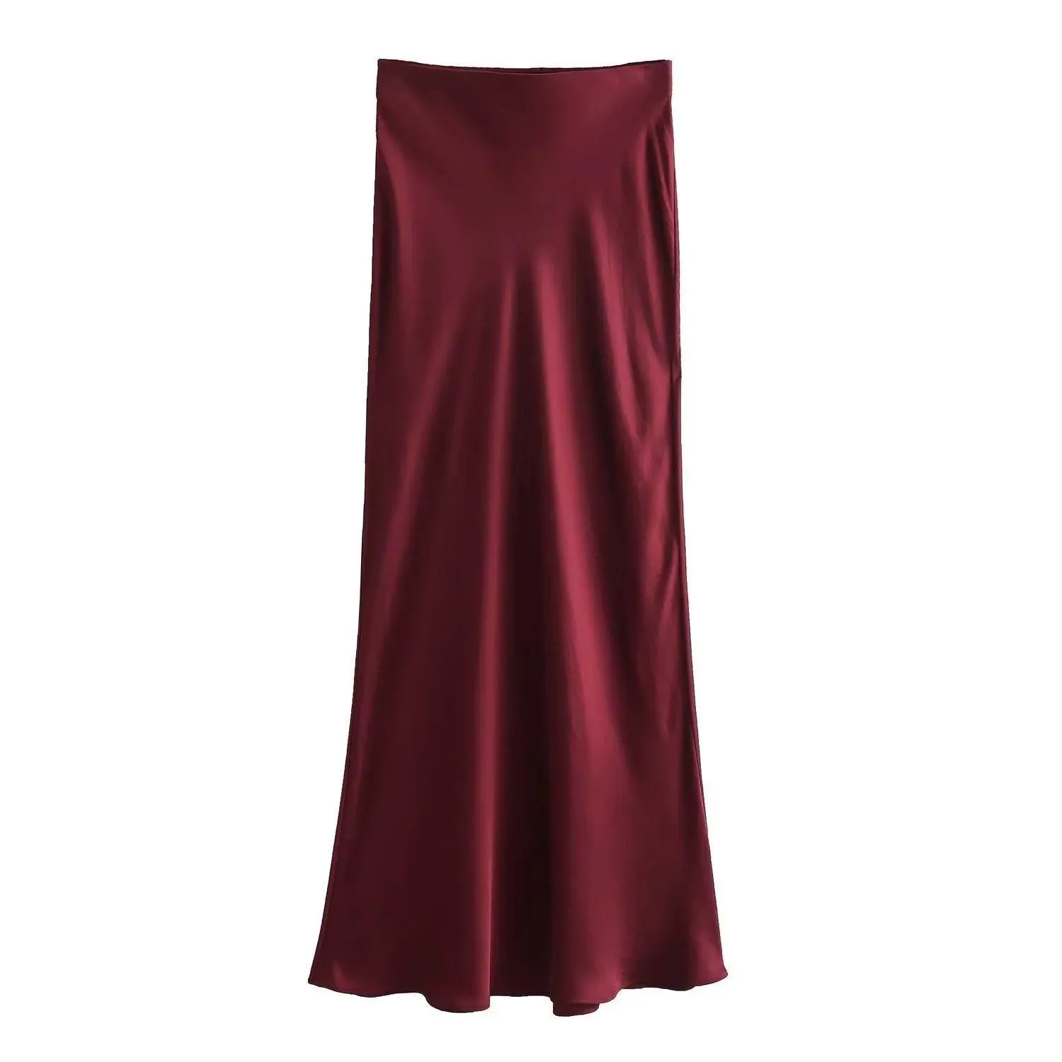 Ladies Solid Color Satin Midi Skirt 5515