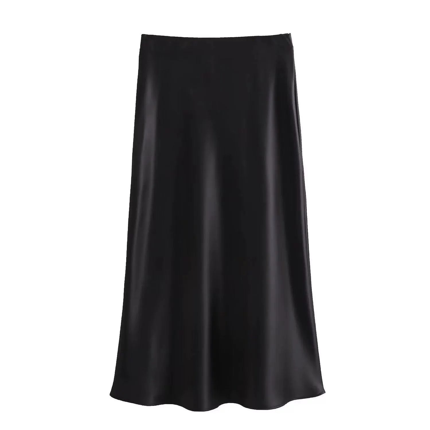 Ladies Solid Color Satin Midi Skirt 5515