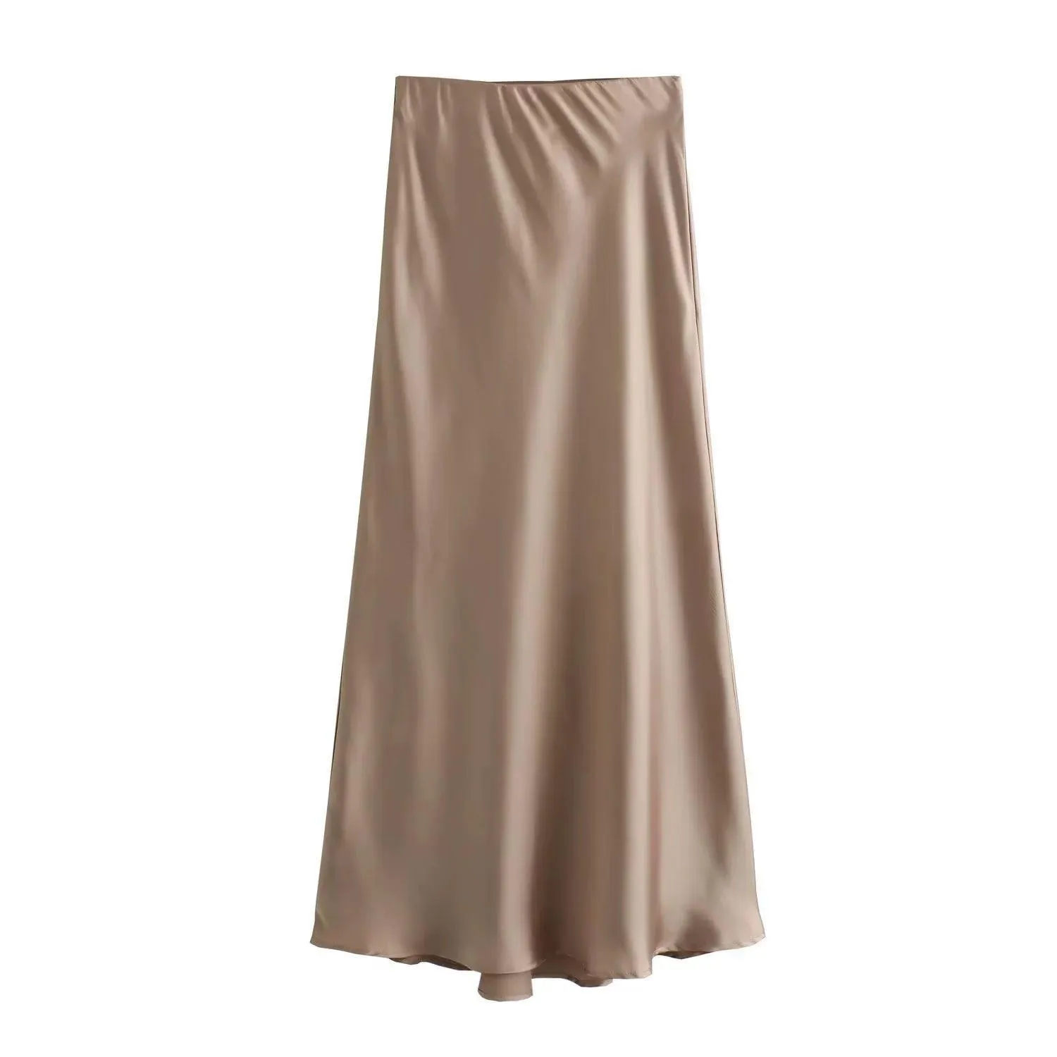Ladies Solid Color Satin Midi Skirt 5515