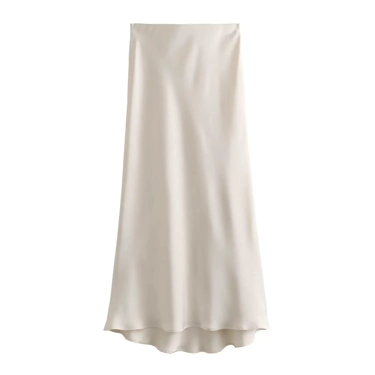 Ladies Solid Color Satin Midi Skirt 5515