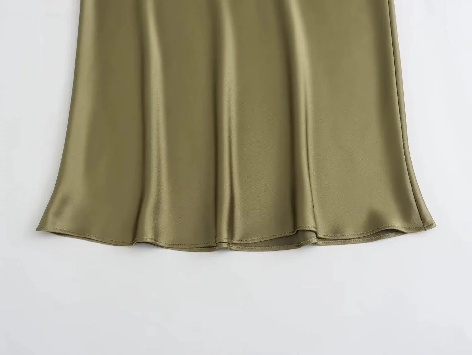 Ladies Solid Color Satin Midi Skirt 5515