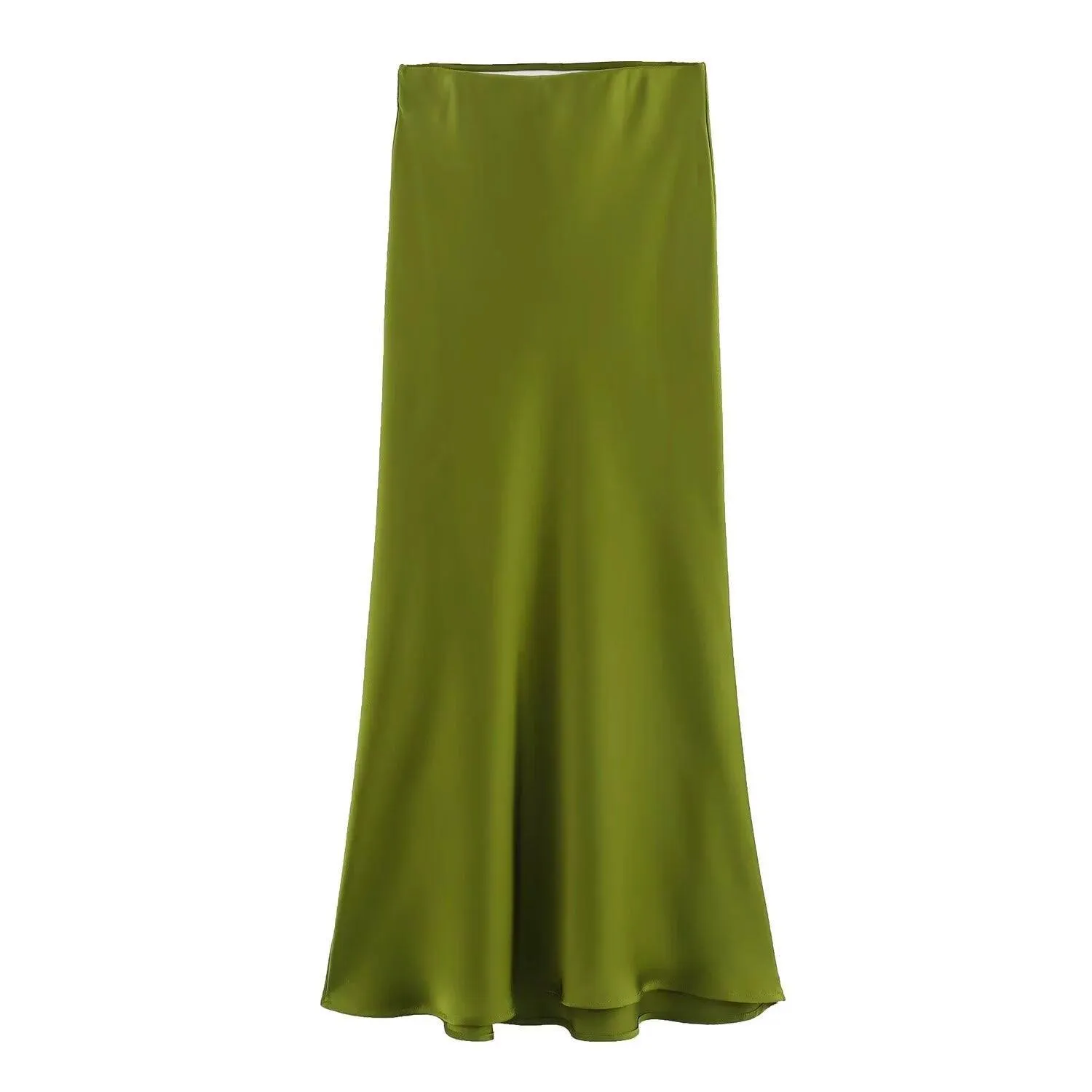 Ladies Solid Color Satin Midi Skirt 5515