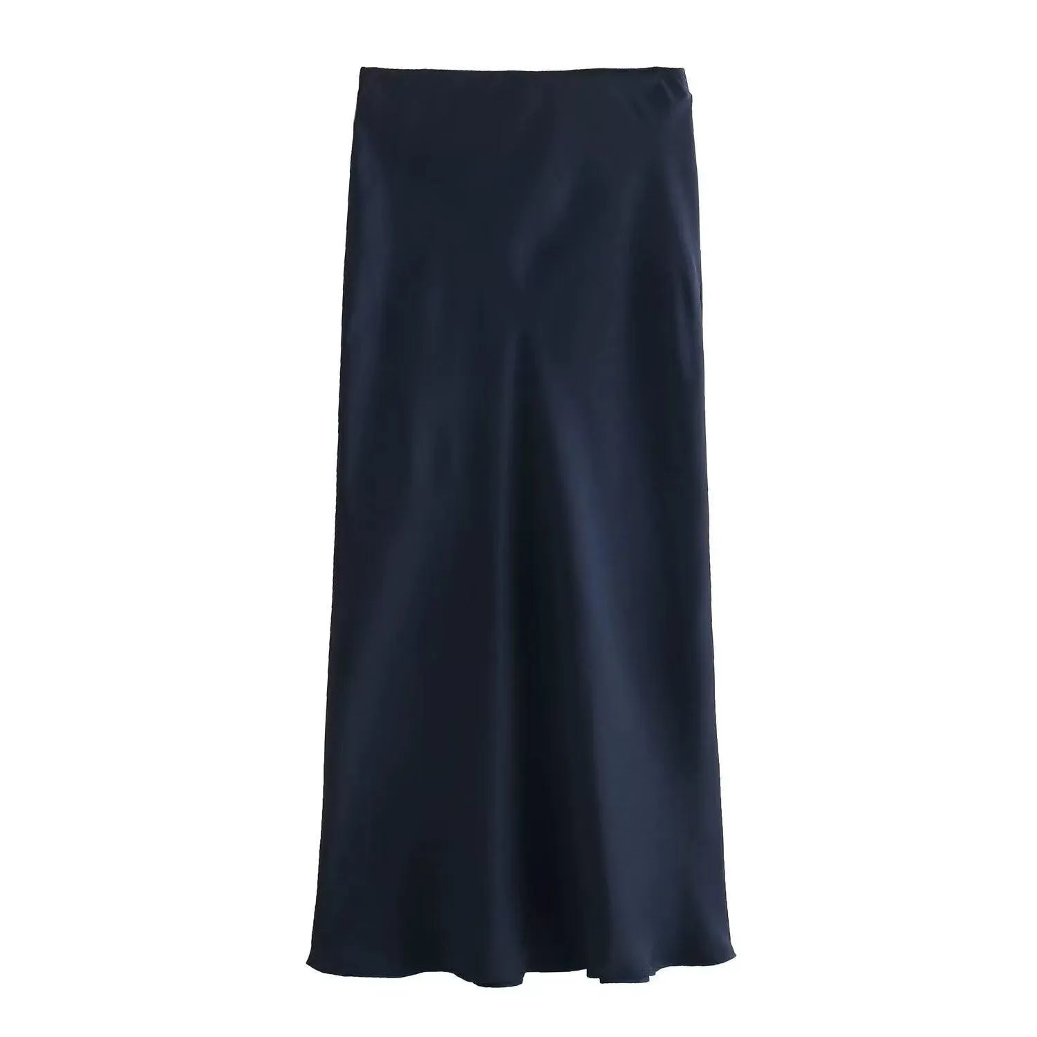 Ladies Solid Color Satin Midi Skirt 5515