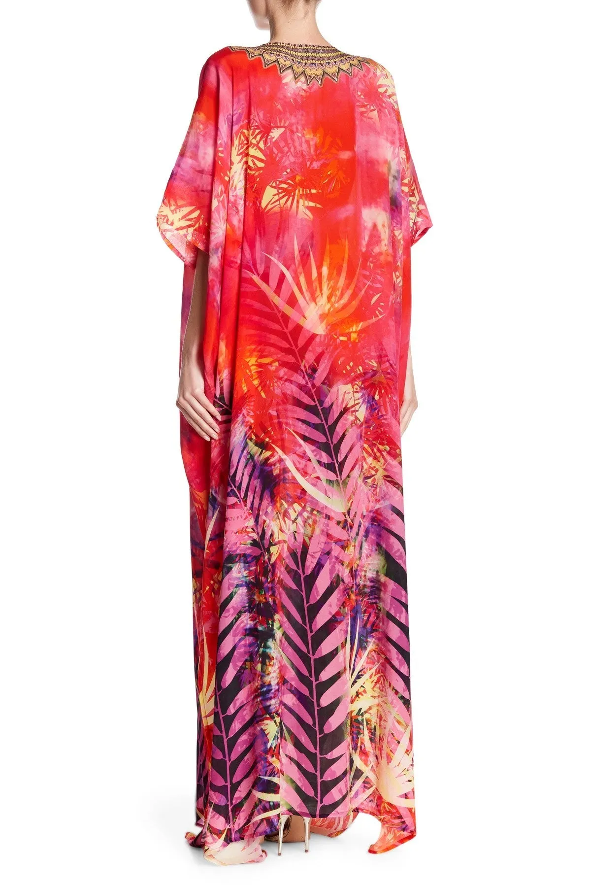 Loungewear Red Kaftan in Tropical Print
