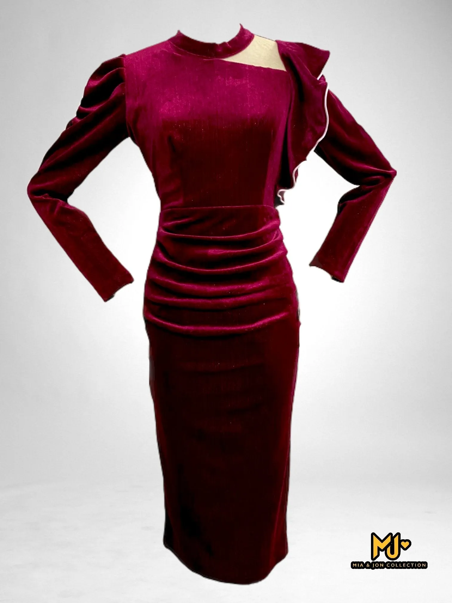 MJV2169 Long Sleeve Velvet Bodycon Dress