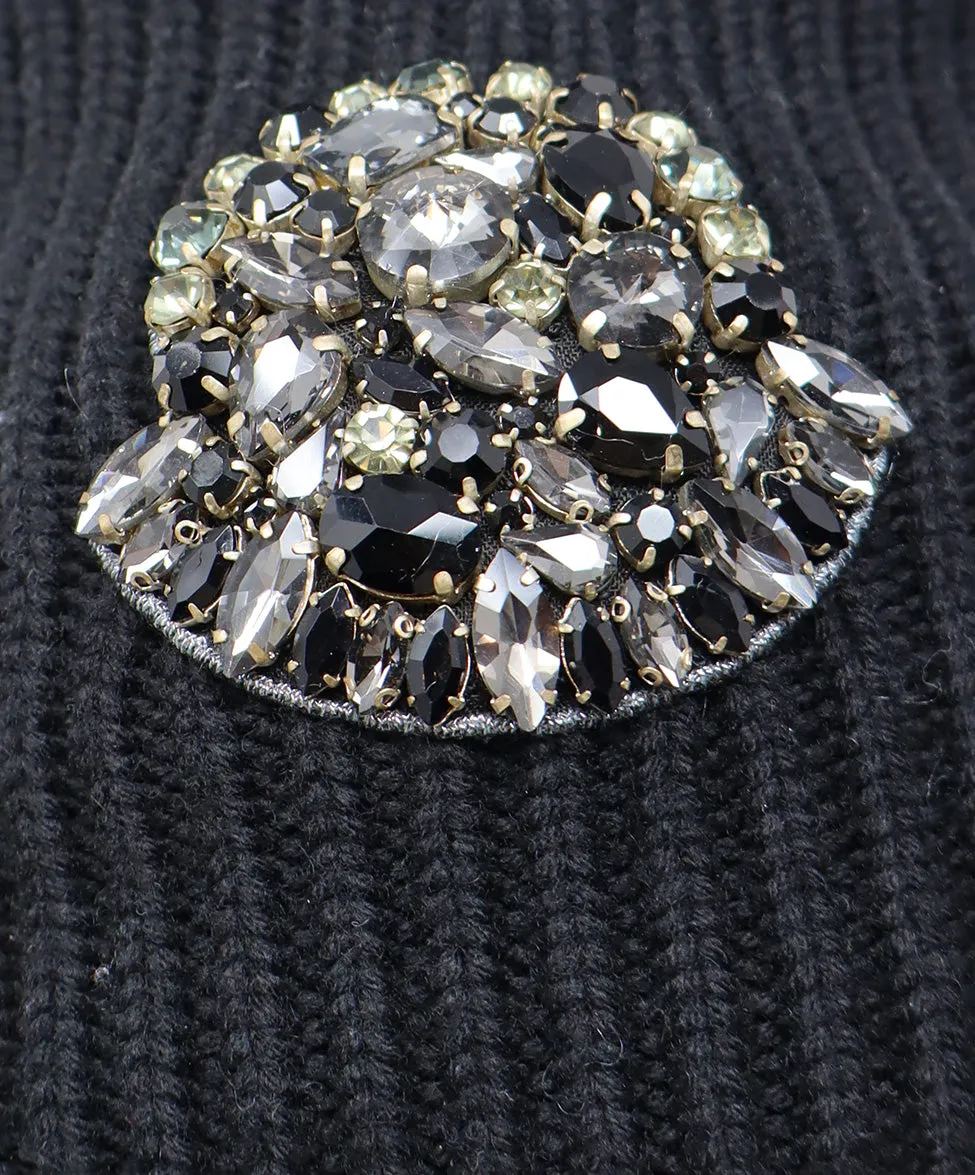 Moncler Black Wool Rhinestone Hat