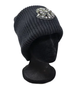 Moncler Black Wool Rhinestone Hat